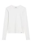 Kremowy prążkowany longsleeve damski LSLDT-0058-0B(Z26)