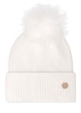 Czapka damska ecru z futrzanym pomponem CZADT-0221-0B(Z26)