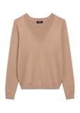 Sweter damski z dekoltem V-neck w kolorze camelu SWEDT-0201-1D(W26)