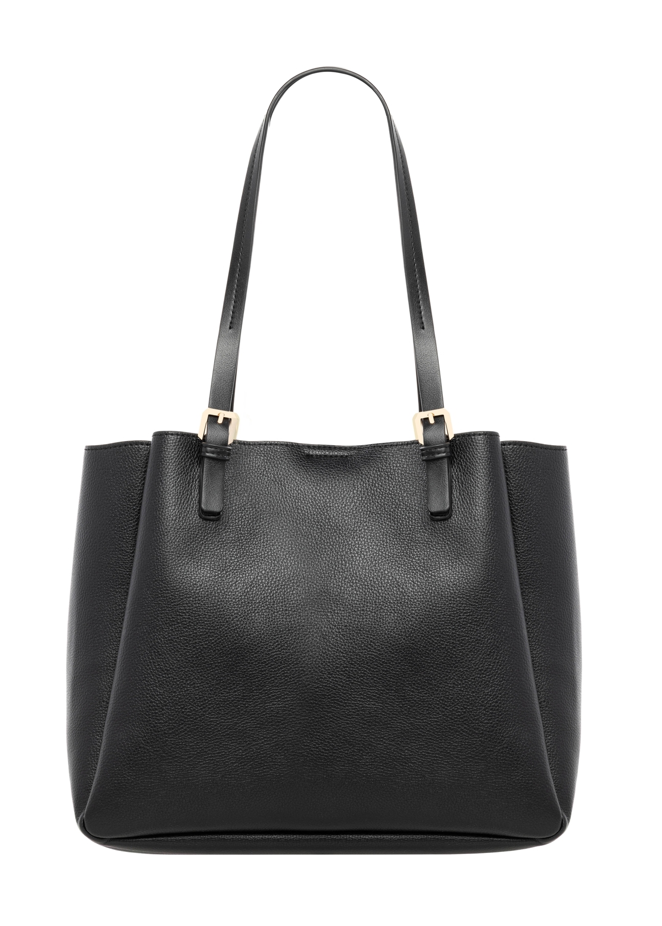 Czarna damska torebka typu shopper TOREC-1344-9I(Z26) - widok produktu z tyłu, na białym tle. 