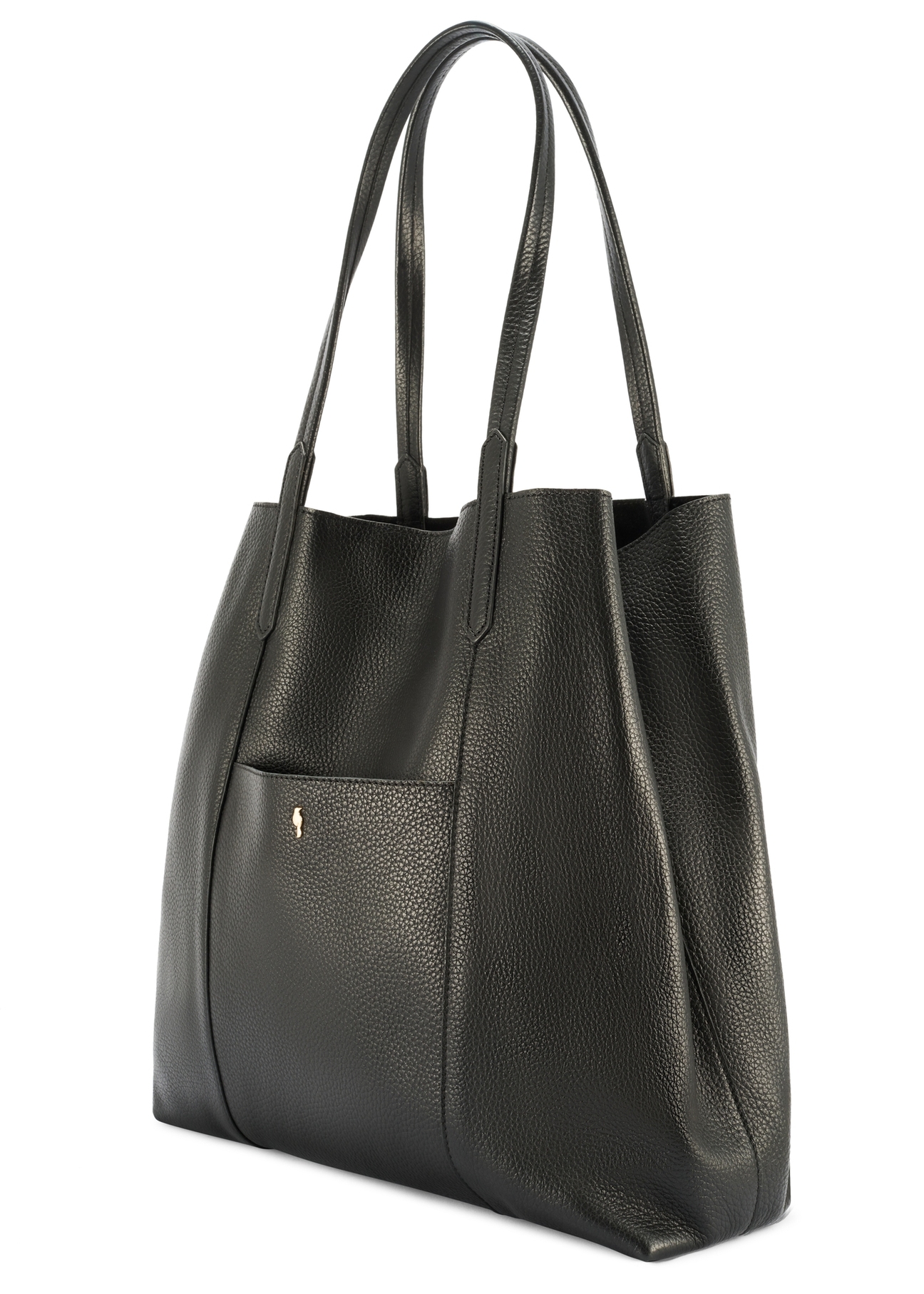 Czarna duża skórzana torebka shopper TORES-1212-9I(W26) - widok produktu po skosie, na białym tle.