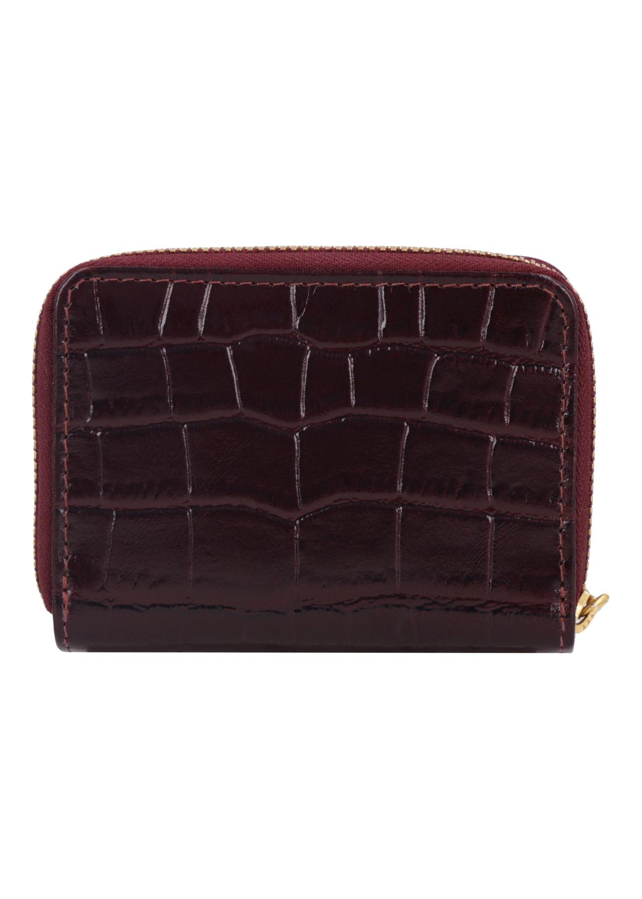 Bordowy portfel damski croco PORES-0888B-4D(Z26), widok produktu z tyłu na białym tle.
