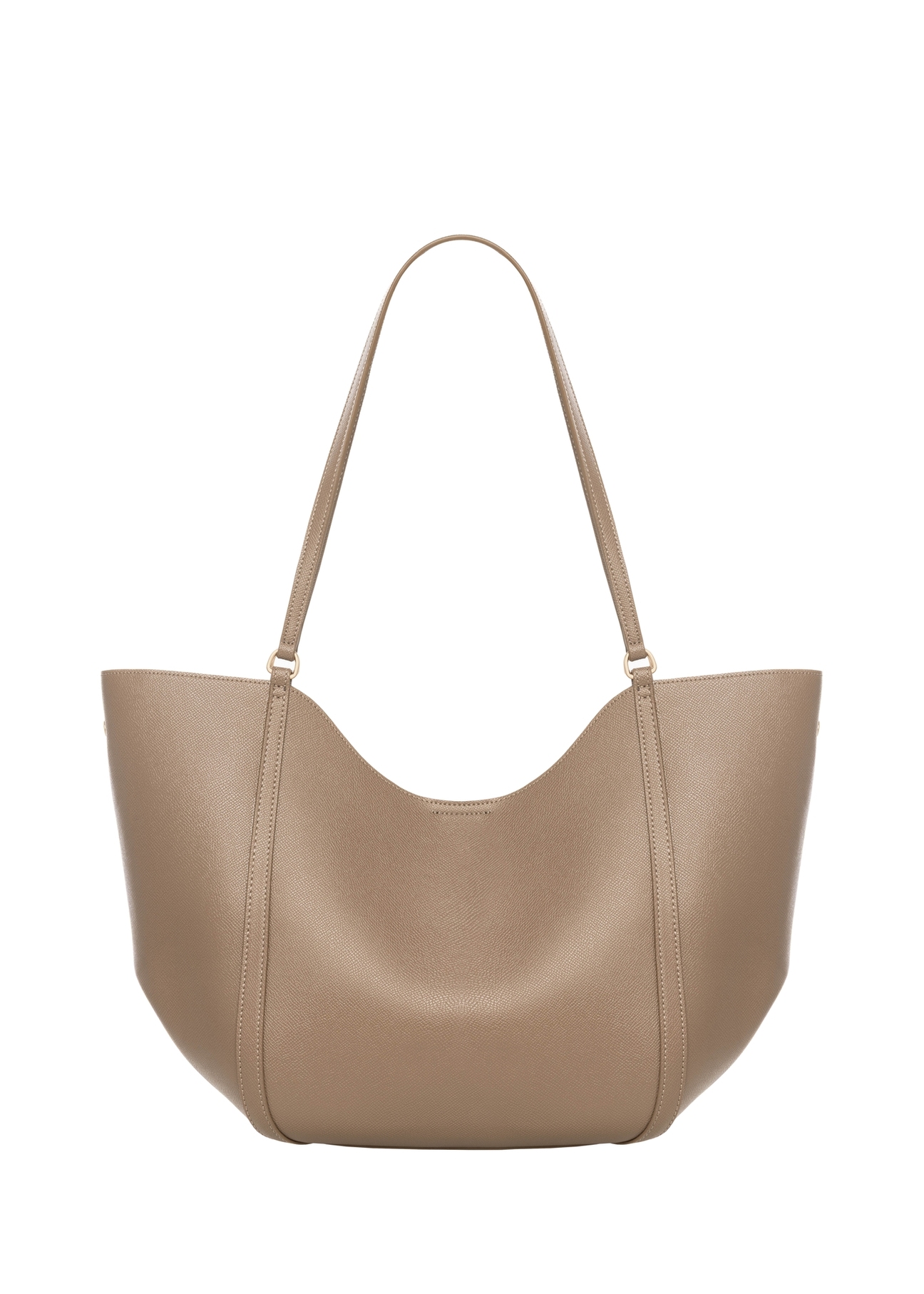 Beżowa torebka damska typu shopper TOREC-1296-1B (Z26), widok produktu od tyłu na białym tle.