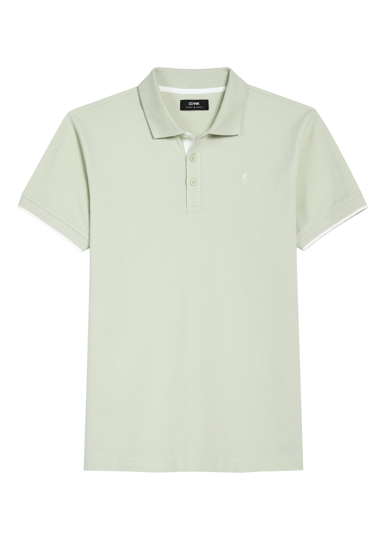 Szałwiowa koszulka polo z bawełny POLMT-0045B-8F(W26), widok produktu z przodu na białym tle.