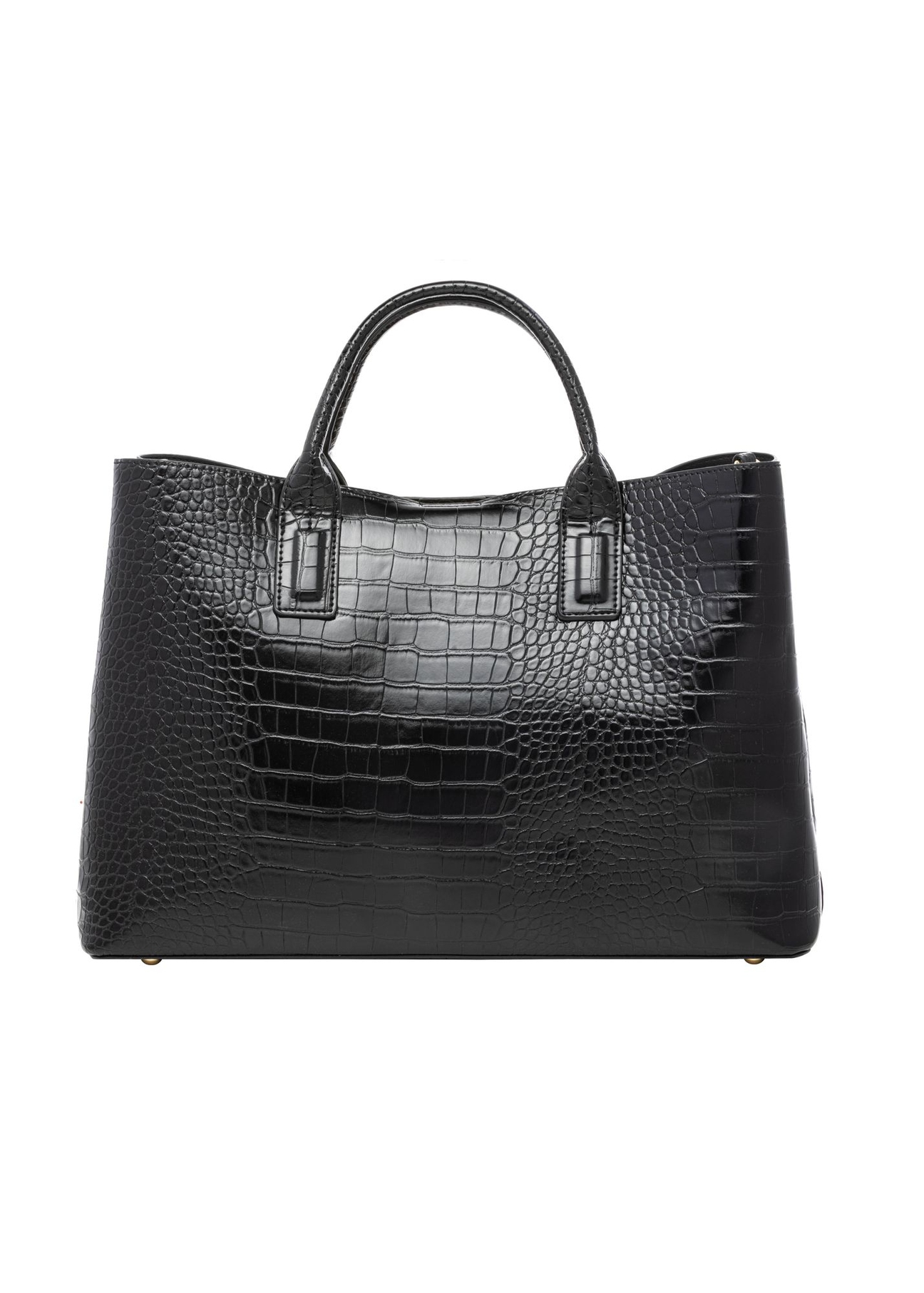 Czarna duża torebka croco TOREC-1332-9G(Z26) - widok produktu z tyłu, na białym tle. 