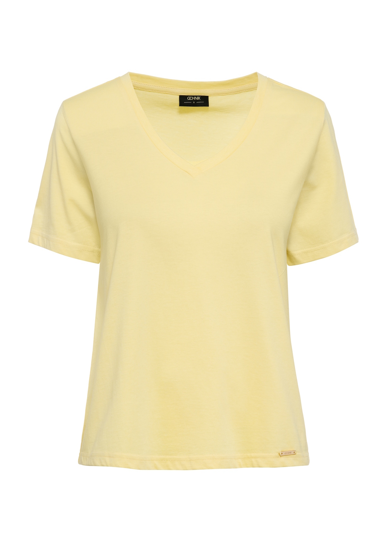 Żółty T-shirt damski basic TSHDT-0120-21(W25)-04