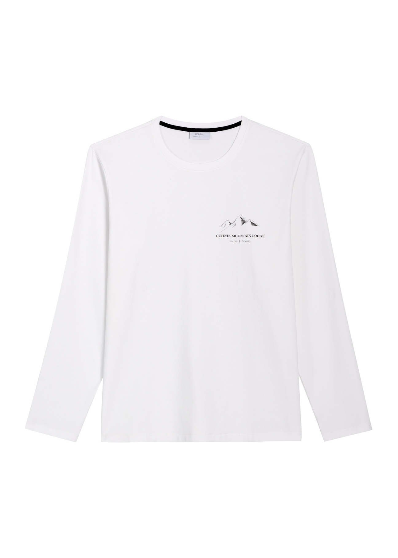 Biały longsleeve męski z nadrukiem LSLMT-0014-0A(Z26), widok produktu z przodu na białym tle.
