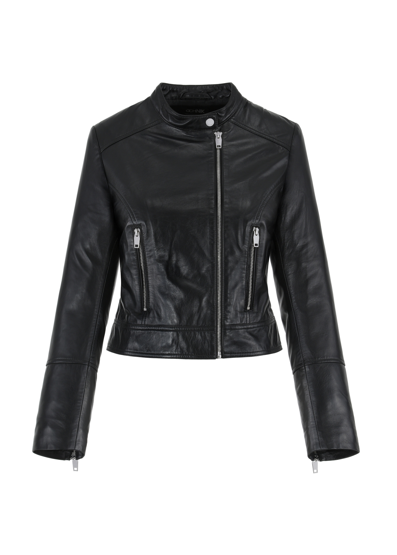 Krótka czarna skórzana kurtka damska KURDS-0305-5491(KS)-04