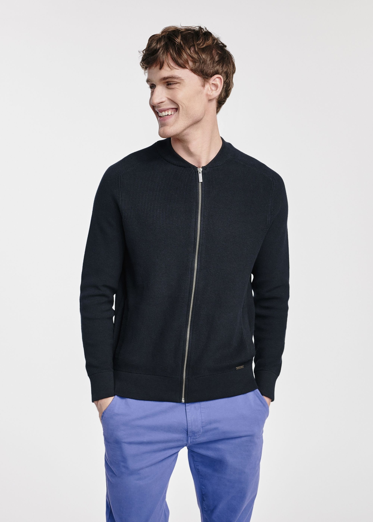 Czarny sweter męski na suwak SWEMT-0164-99(W25)-01