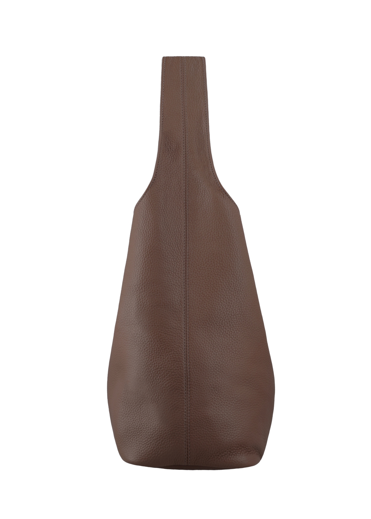 Brązowa skórzana torebka shopper TORES-1372-1K(Z26) - widok produktu z boku, na białym tle.