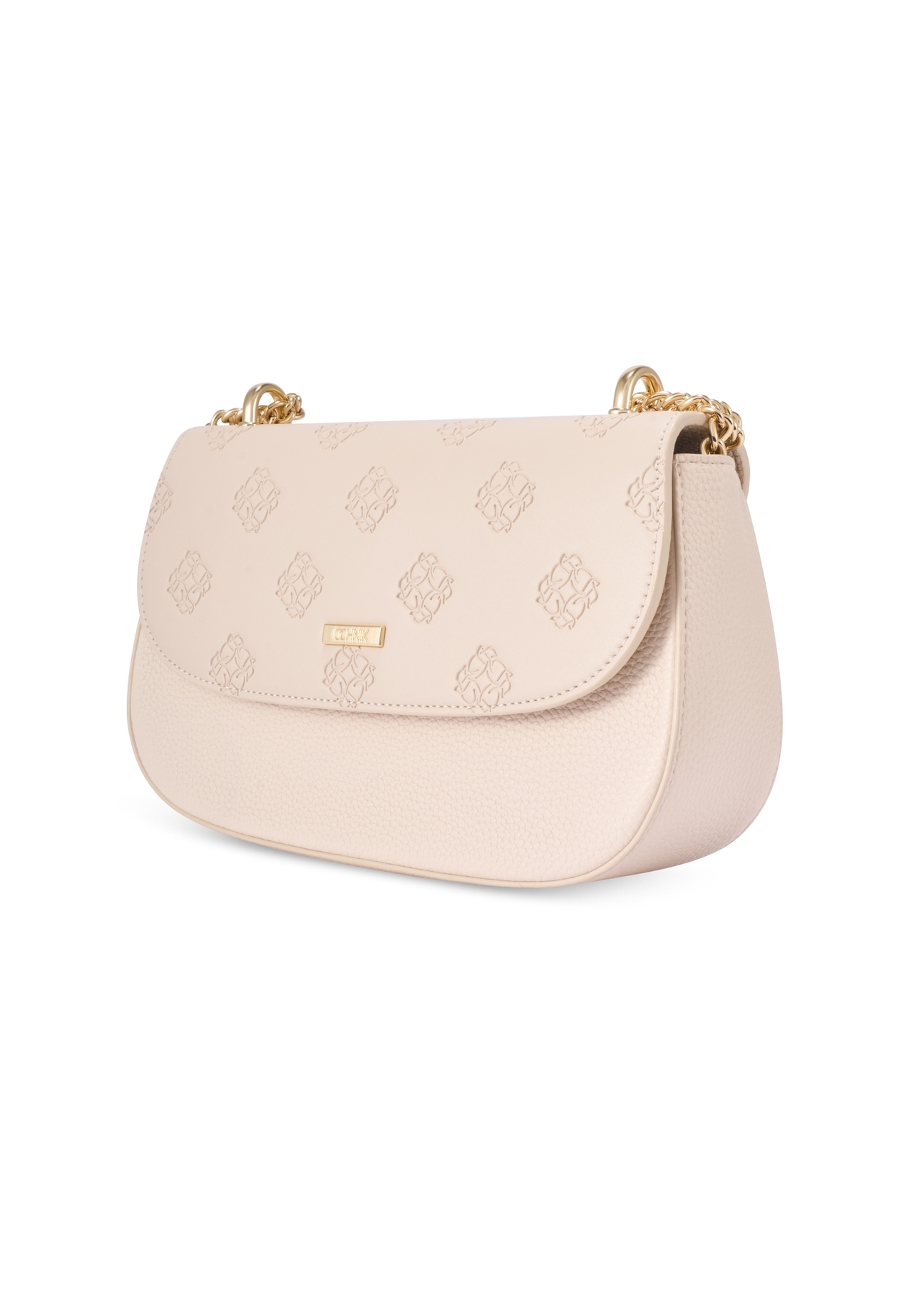Kremowa listonoszka z monogramem TOREC-1161-0B(W26) - widok produktu po skosie, na białym tle.