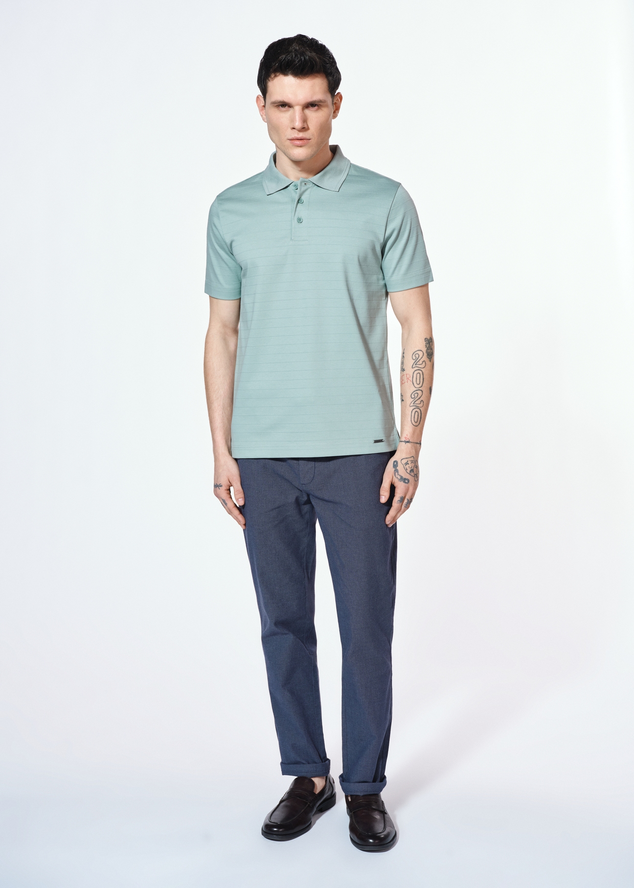 Bawełniana miętowa koszulka polo POLMT-0076-53(W25)-02