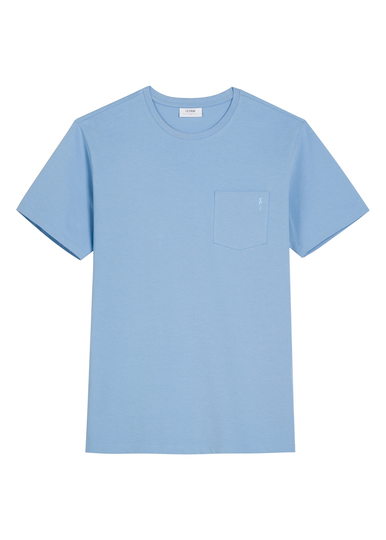 Niebieski T-shirt męski TSHMT-0137-7B(W26), widok produktu z przodu na białym tle.