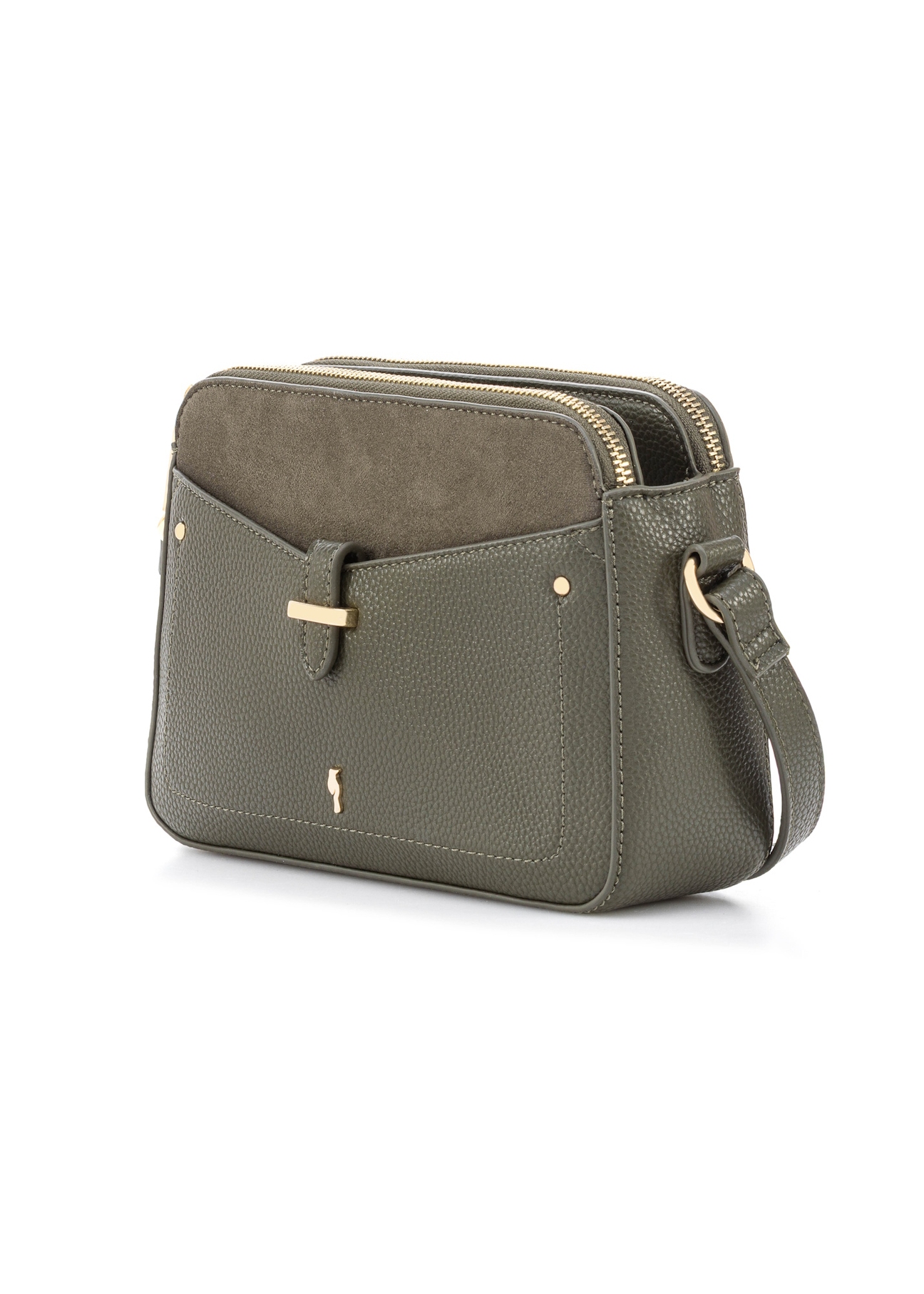 Mała torebka damska khaki TOREC-0830B-55(Z25), widok produktu skosem na białym tle.