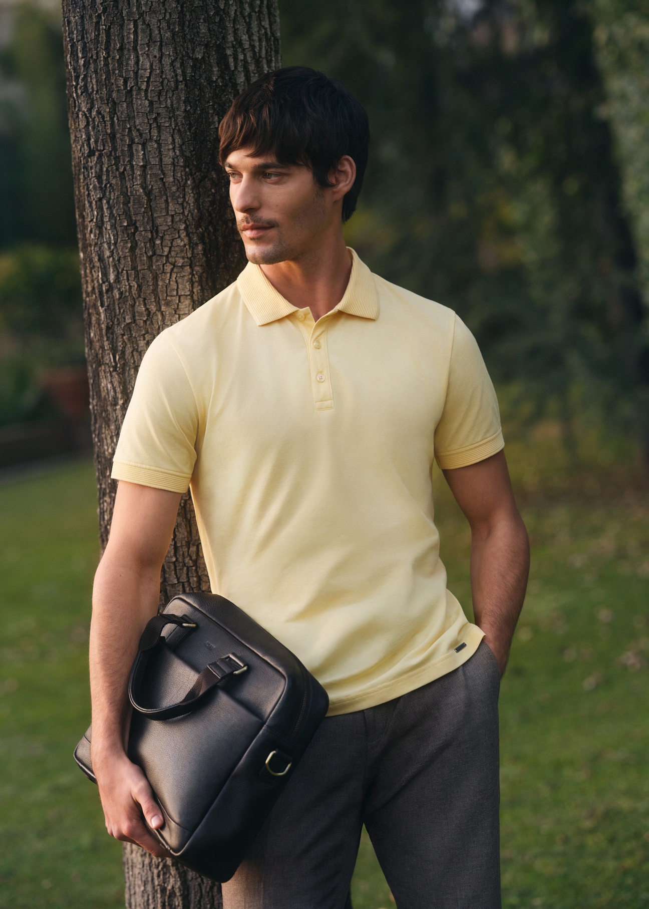 Żółta koszulka polo męska POLMT-0089-2B(W26)