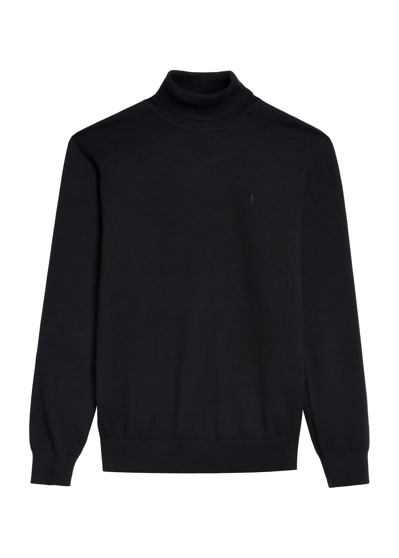 Czarny sweter męski z golfem SWEMT-0095B-99(Z25), widok produktu z przodu na białym tle.