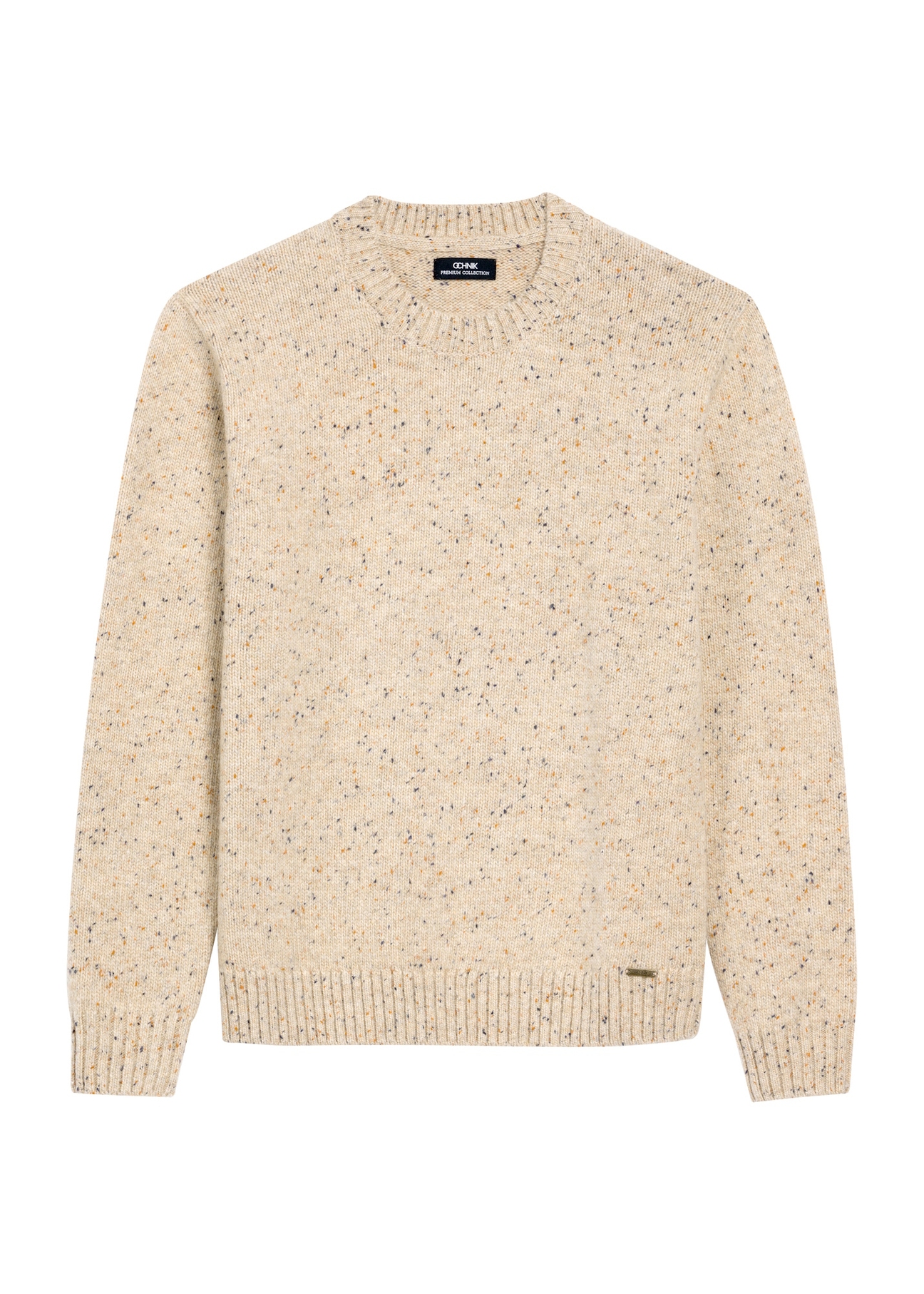 Beżowy sweter męski SWEMT-0173-24(Z25), widok produktu z przodu na białym tle.