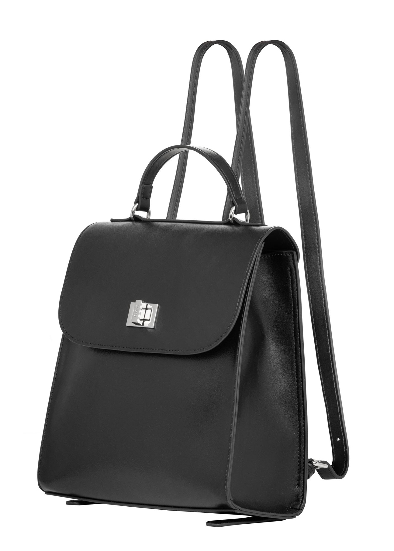 Czarny elegancki plecak damski TOREC-1281-99(Z26) - widok produktu po skosie, na białym tle.