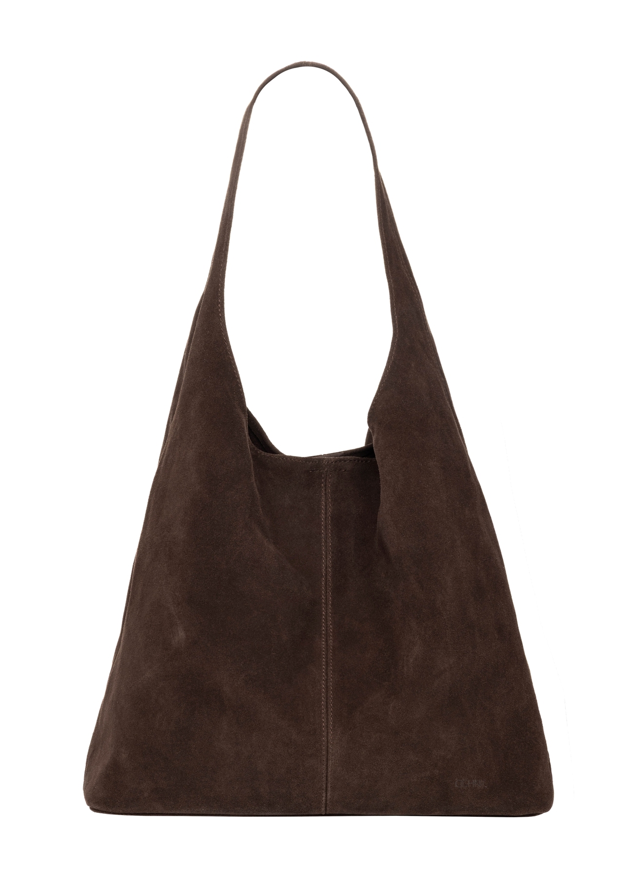 Brązowa zamszowa torebka shopper TORES-1403-1H(Z26). Widok od przodu na białym tle.
