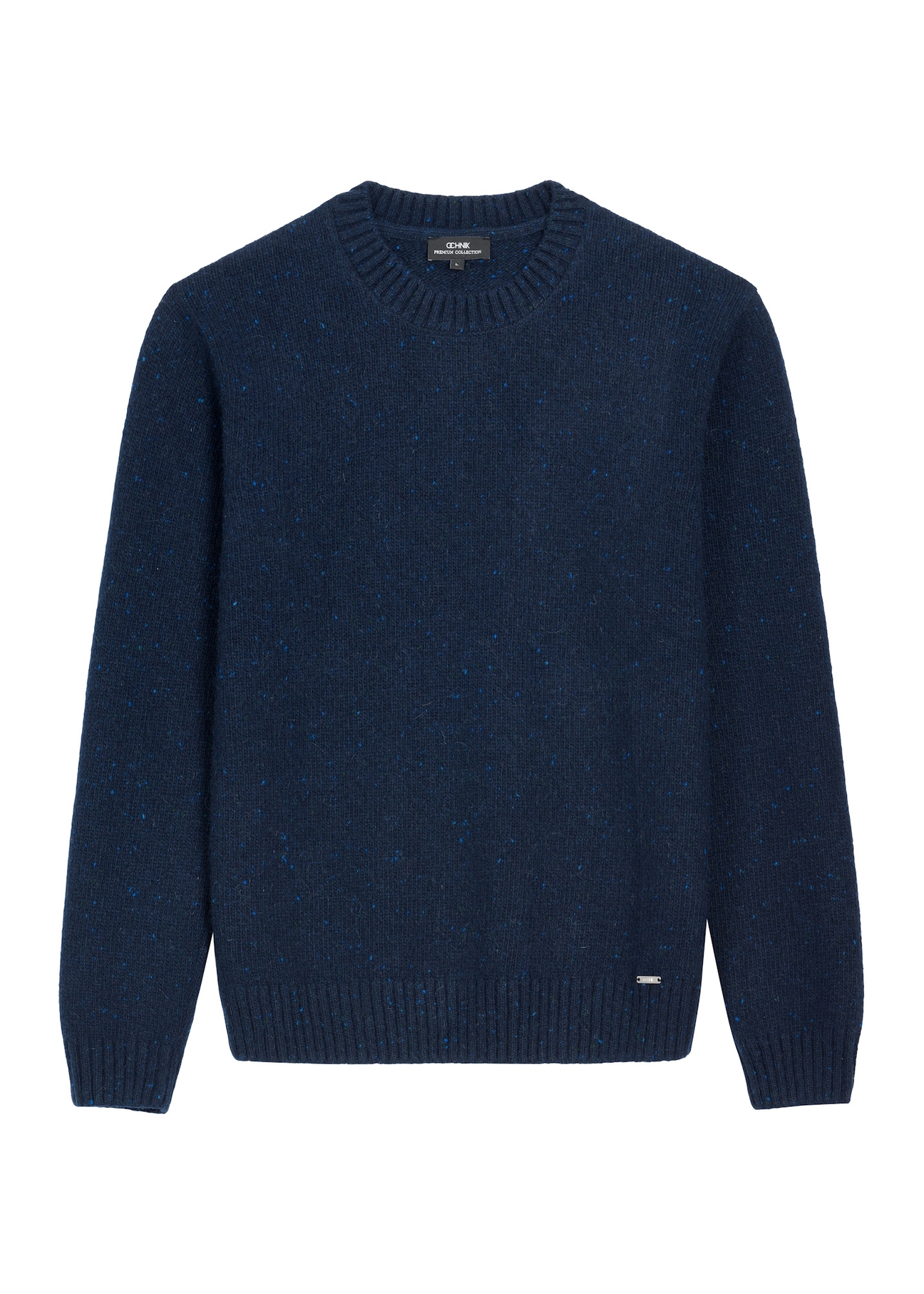 Granatowy sweter męski z wełną SWEMT-0173-7E(Z26), widok produktu z przodu na białym tle.