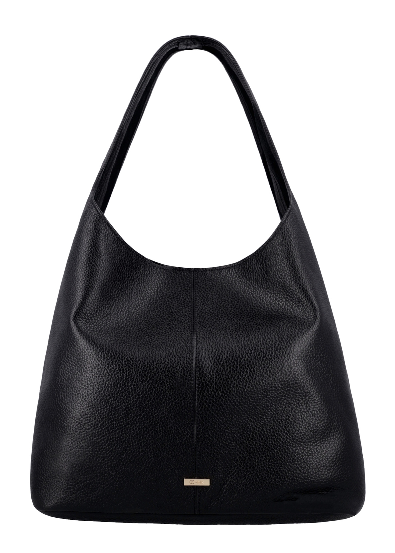Czarna skórzana torebka shopper TORES-1372A-9I(Z26), widok produktu z przodu na białym tle.