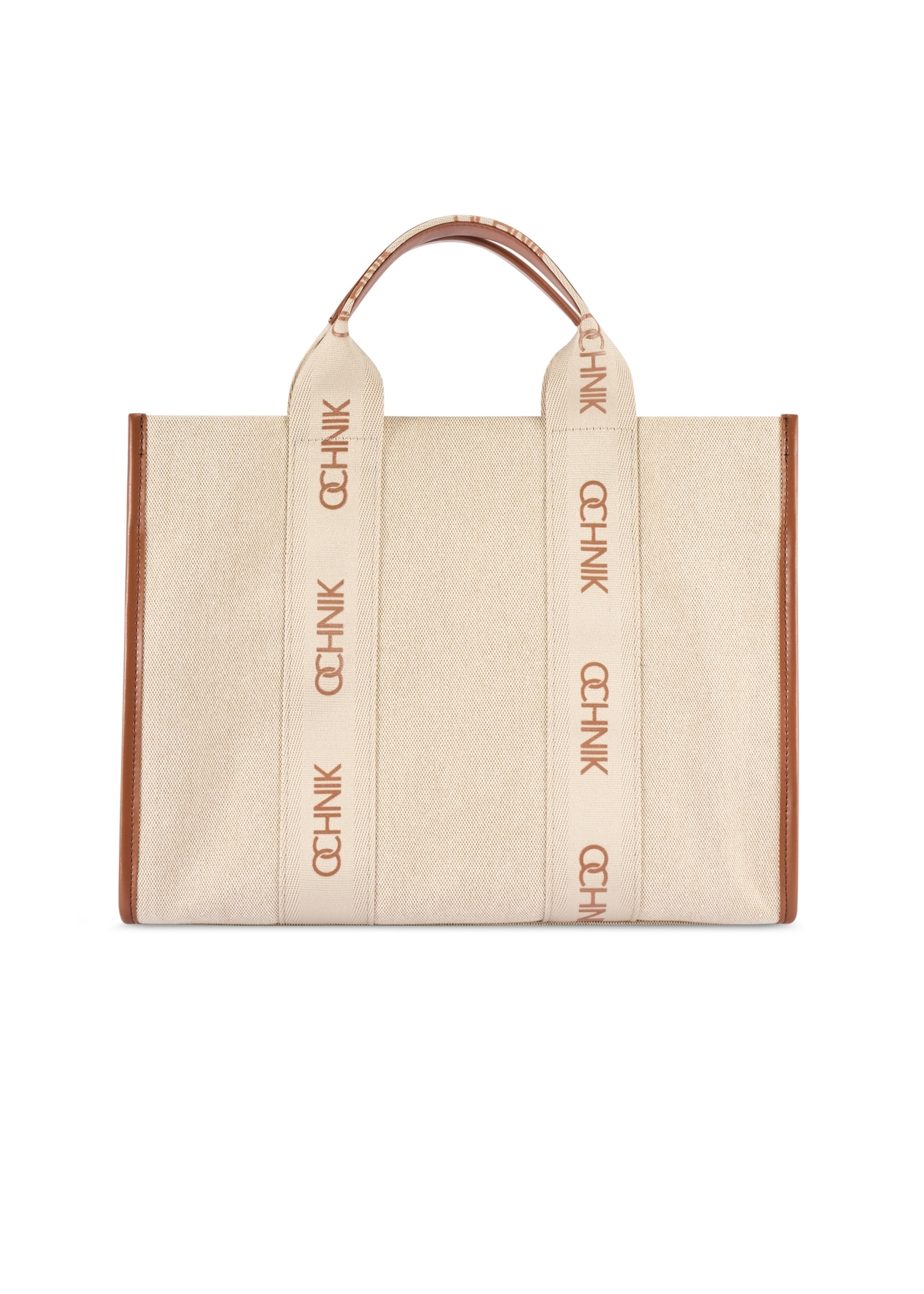 Beżowa damska torebka typu tote bag TOREN-0288A-1E(W26), widok produktu z tyłu na białym tle.