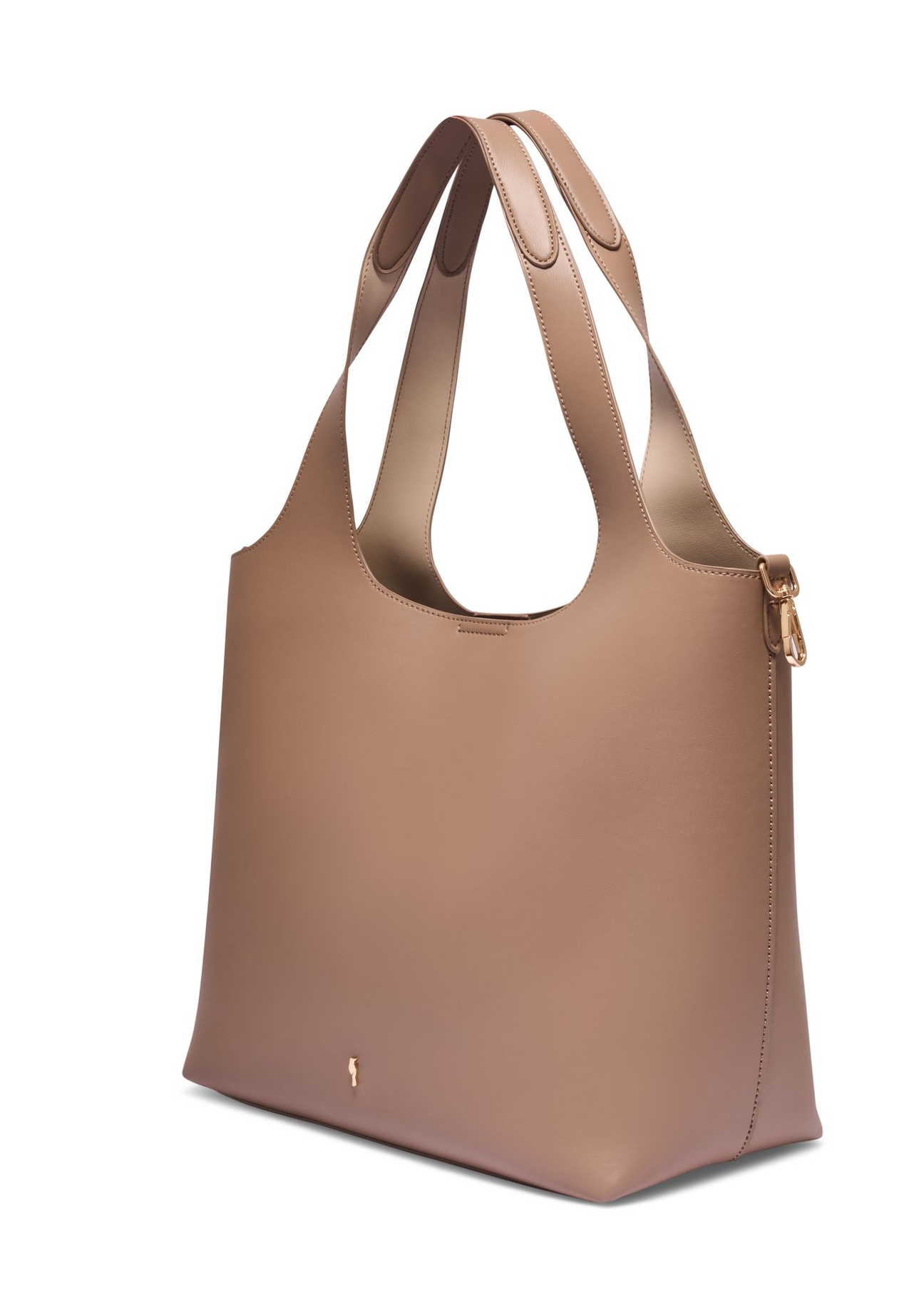Beżowa torebka shopper damska TOREC-1259-1B(Z26) - widok produktu po skosie, na białym tle. 