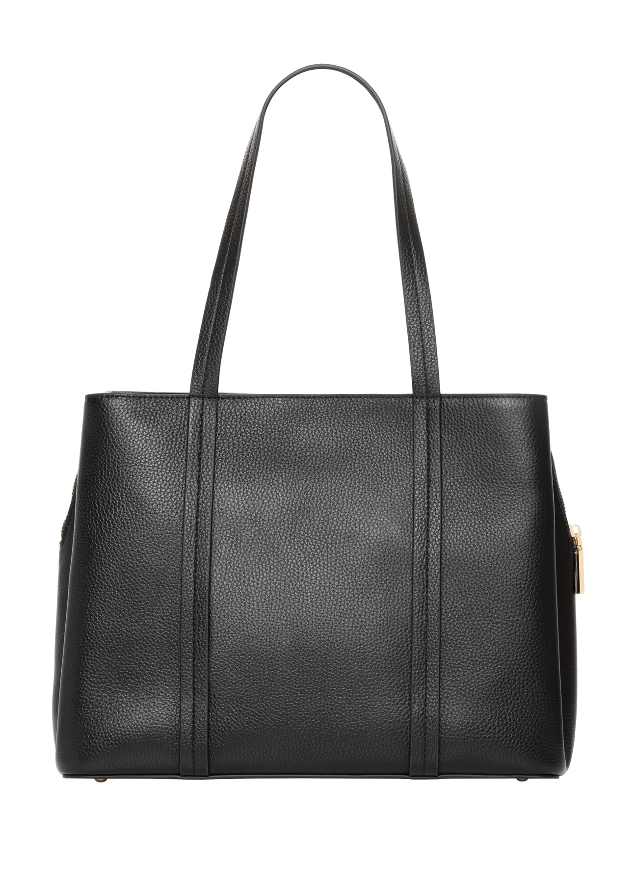 Czarna skórzana torebka shopper TORES-1342-9I(Z26). Widok od tyłu na białym tle.