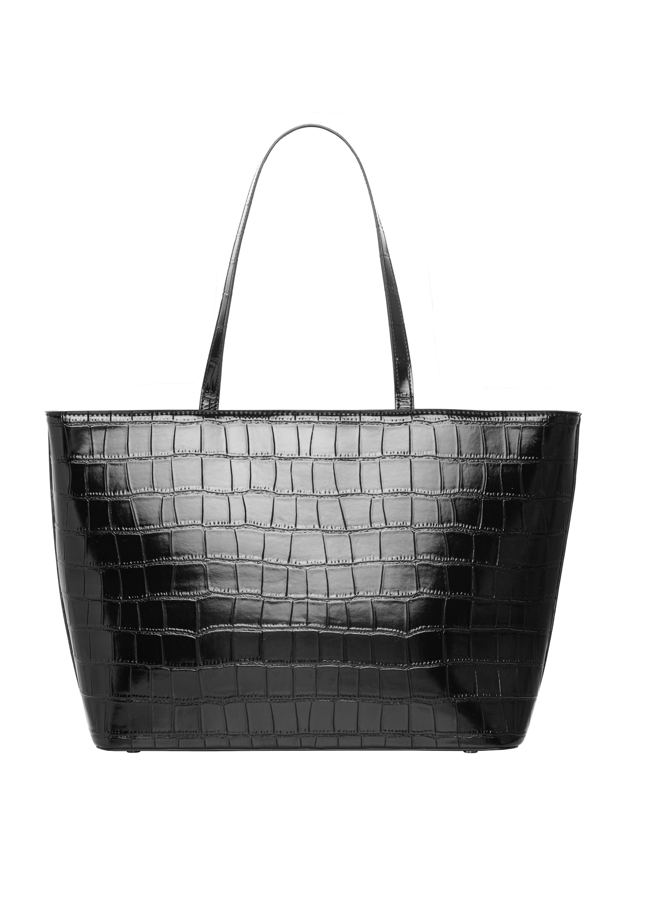 Czarna torebka shopper croco TOREC-1242-9G(Z26), widok produktu z tyłu na białym tle.