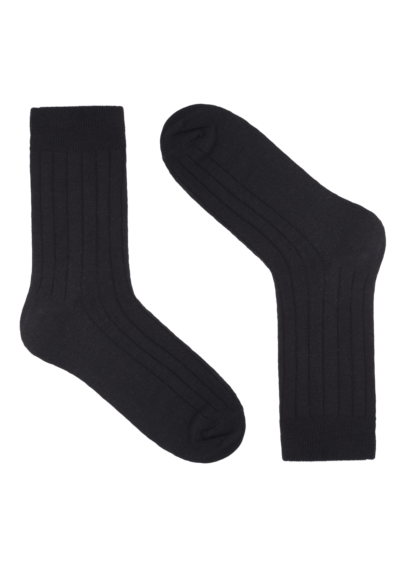 Czarne skarpetki z wełny merino SKAMT-0206-99(Z26), widok produktu od przodu na białym tle.
