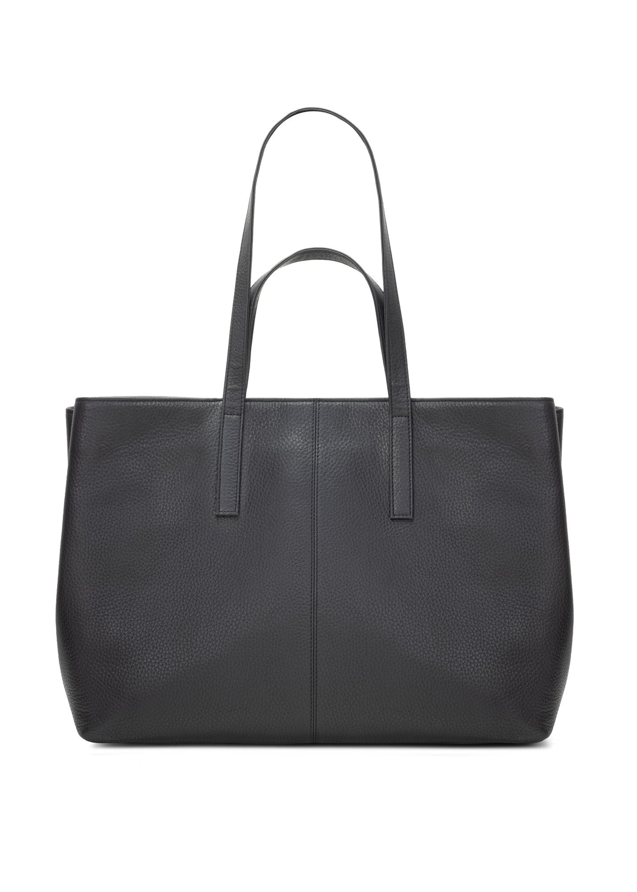 Czarna skórzana torebka shopper TORES-1281-99(W26) - widok produktu z tyłu, na białym tle. 