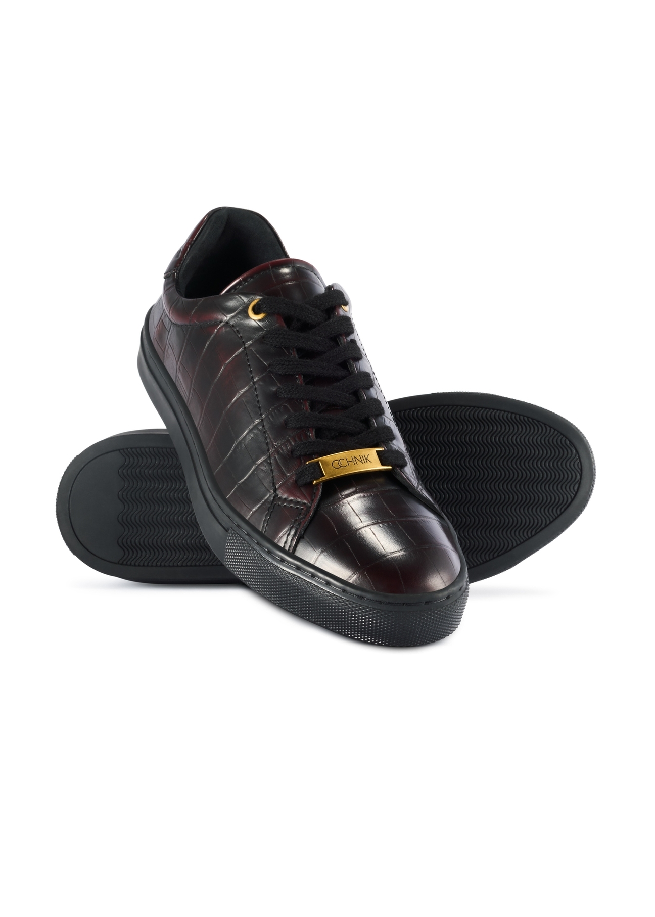 Skórzane buty damskie w kolorze bordowym BUTYD-1188-09(Z25), widok produktu od góry i dołu na białym tle.