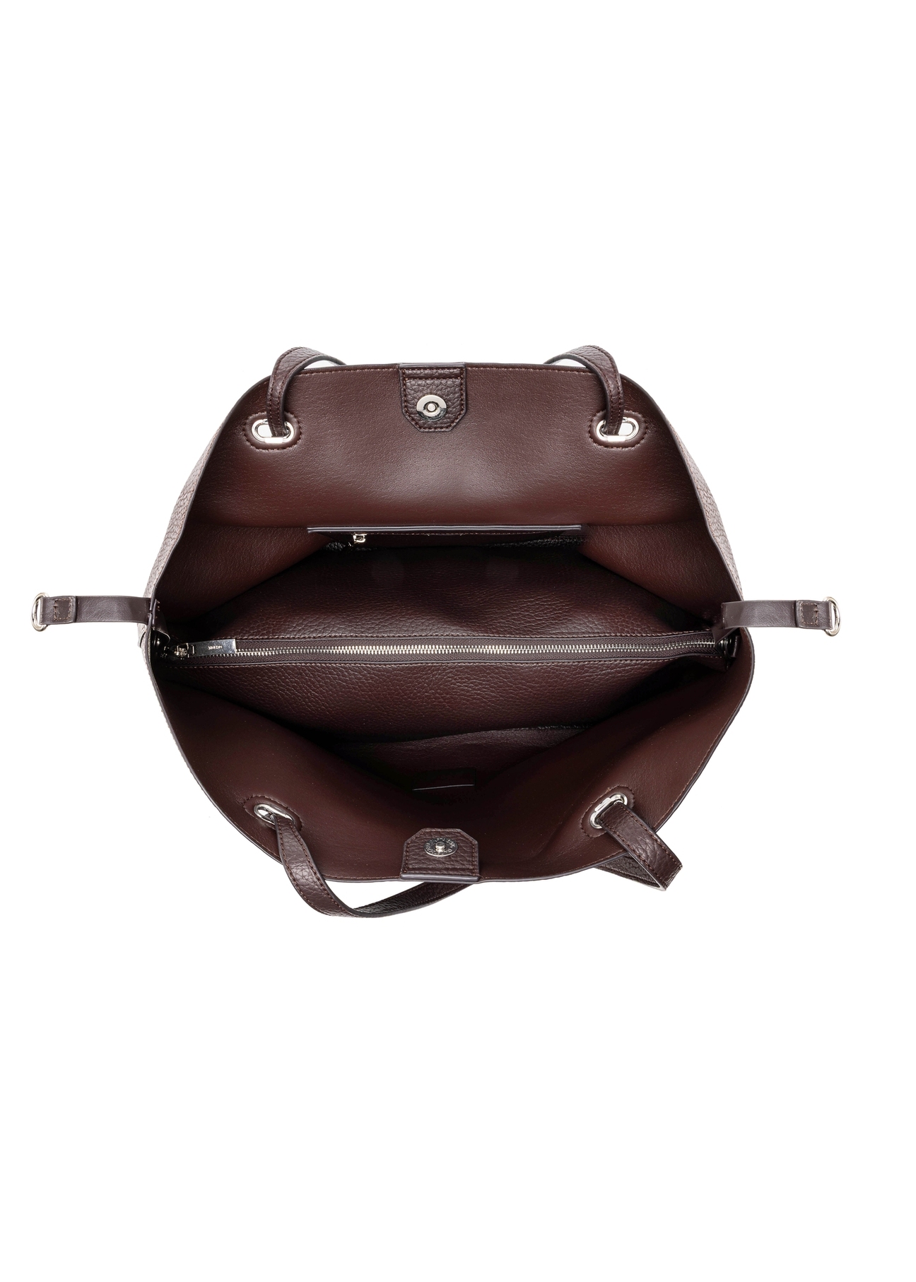 Duża brązowa torebka shopper TOREC-0995A-89(Z25), widok produktu od środka na białym tle.