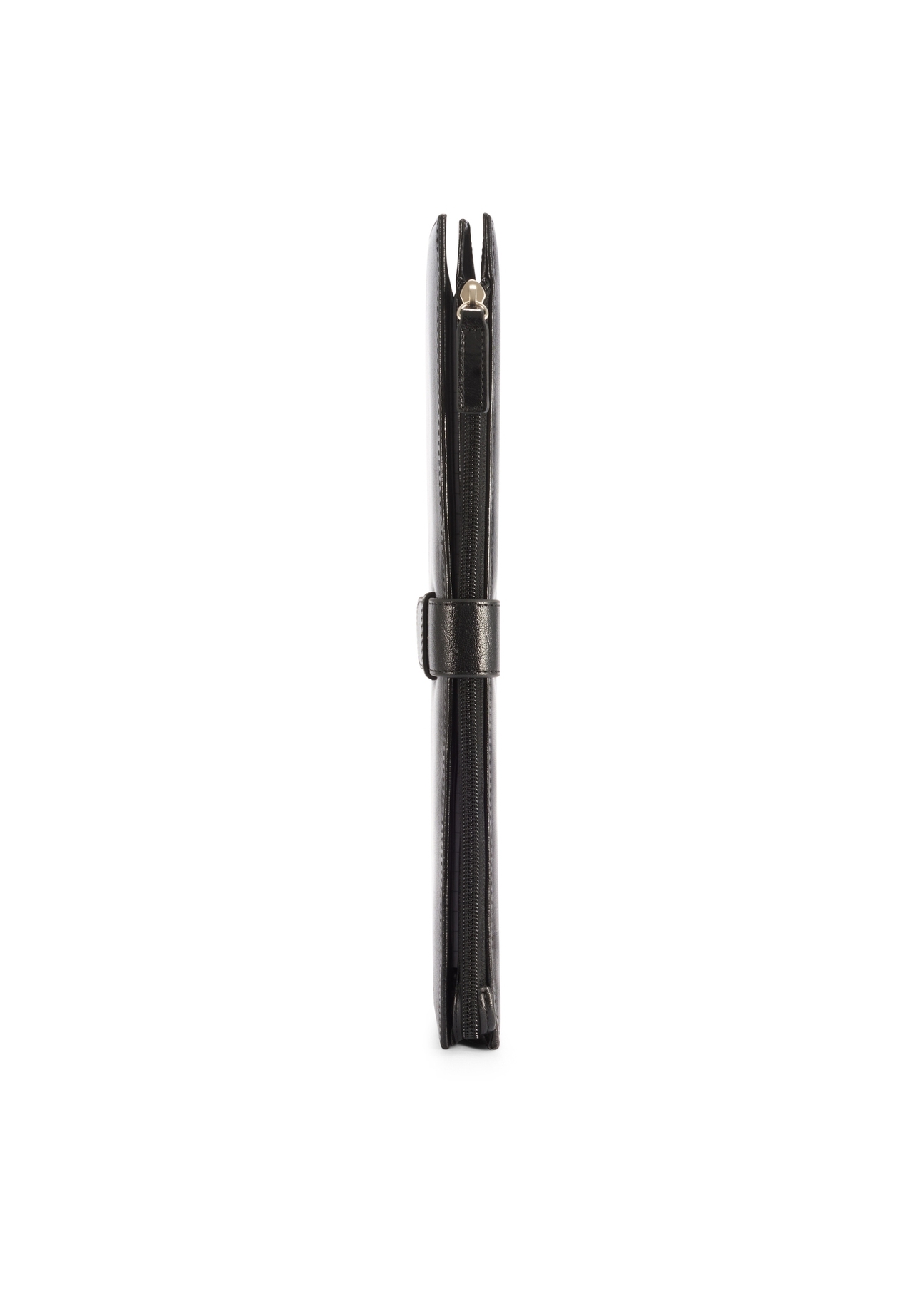Czarna skórzana teczka męska TORMS-0480-99(Z25), widok produktu od boku na białym tle.