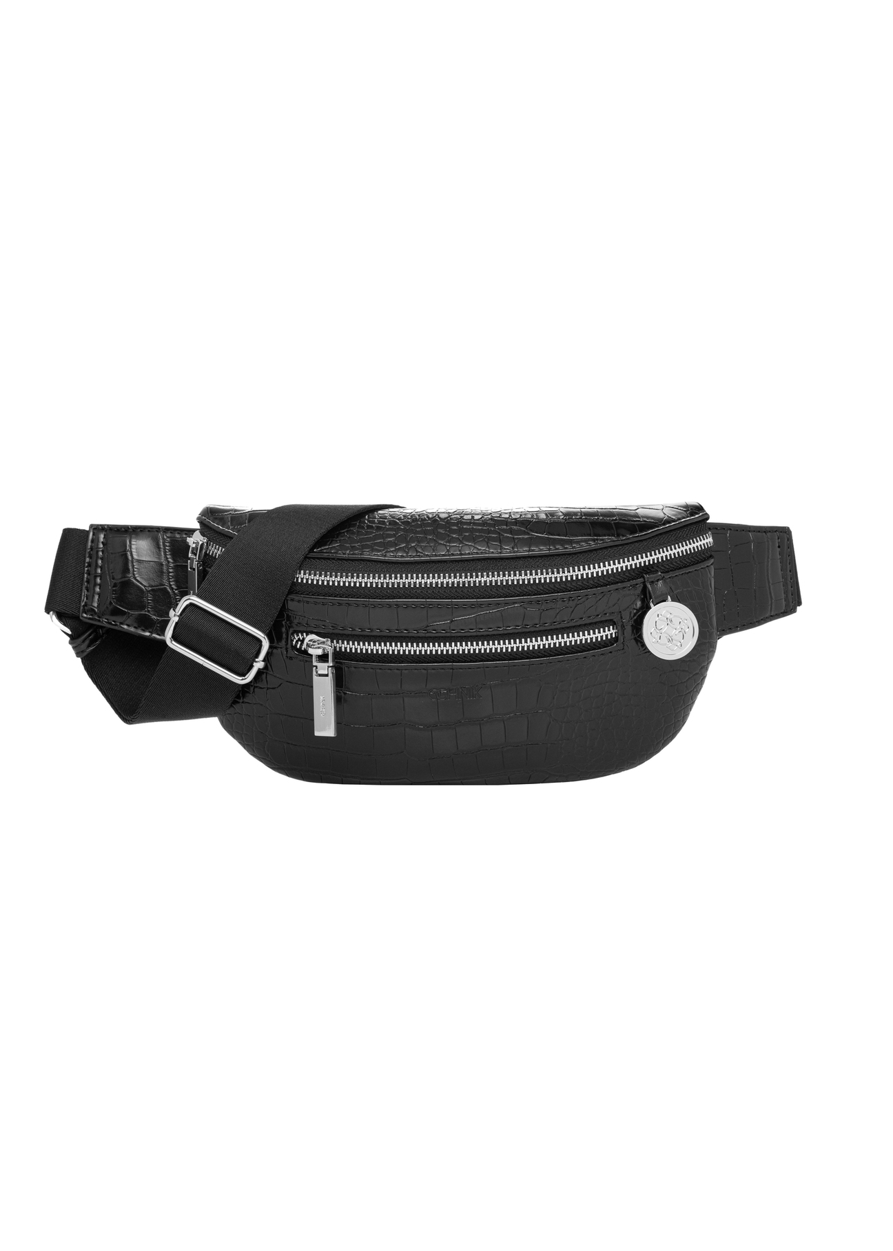 Czarna nerka damska croco TOREC-1338-9G(Z26), widok produktu z przodu na białym tle.