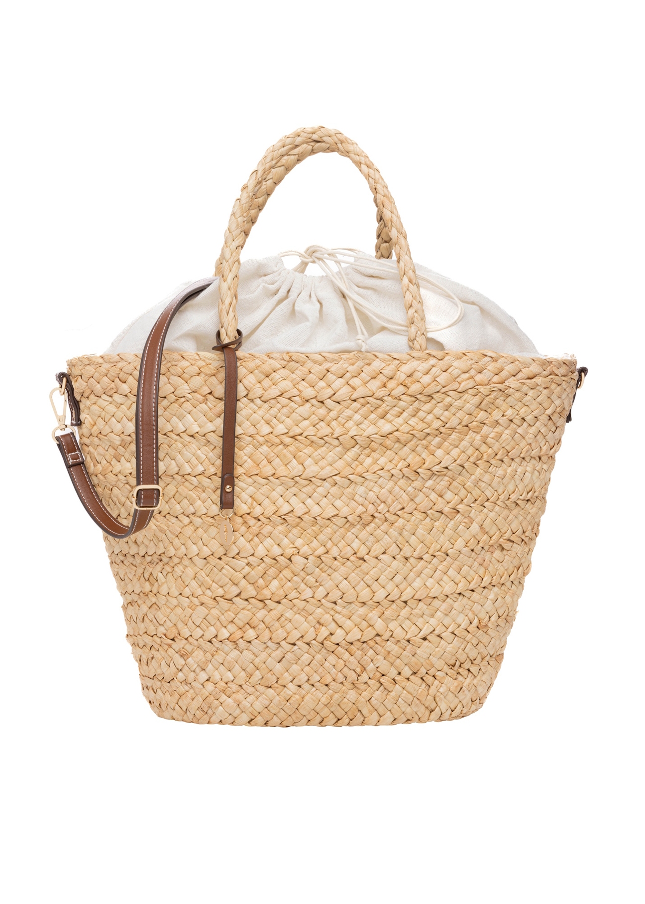 Słomkowa torebka damska shopper TOREC-0939-1E(W26), widok produktu z przodu na białym tle.