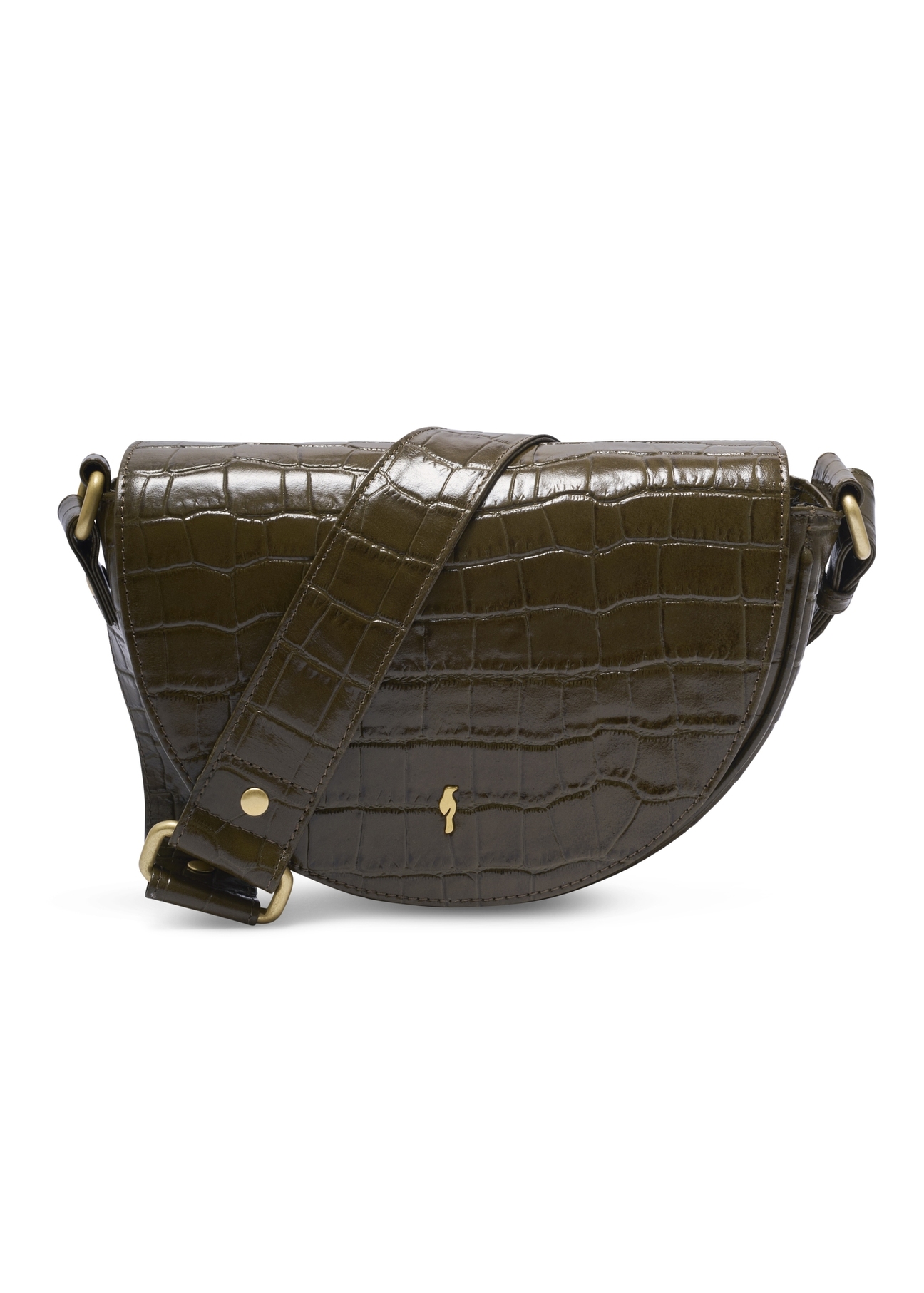 Półokrągła torebka damska croco khaki TORES-1328-8D(Z26) - widok produktu z przodu, na jasnym tle. 
