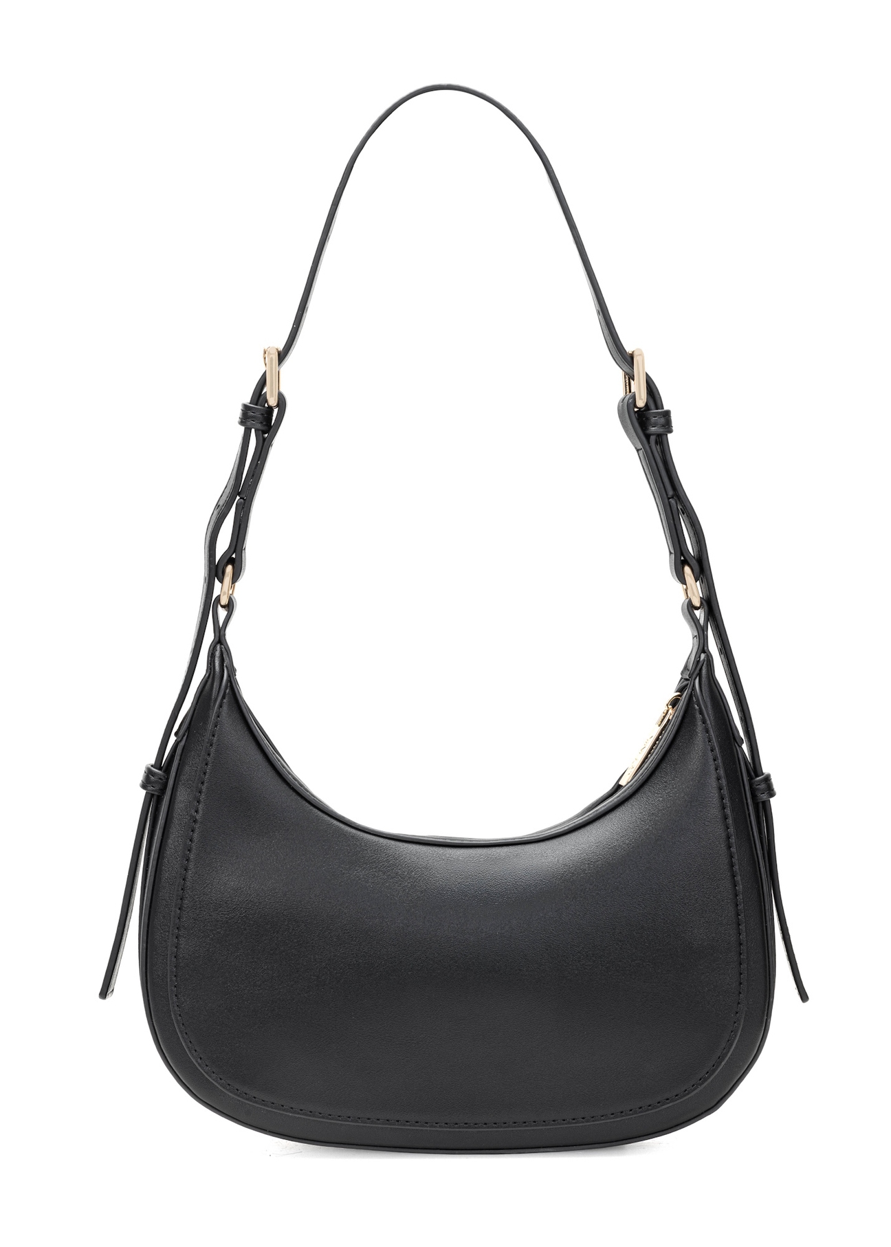 Czarna mała torebka hobo TOREC-1136-99(W26), widok produktu z tyłu na białym tle.