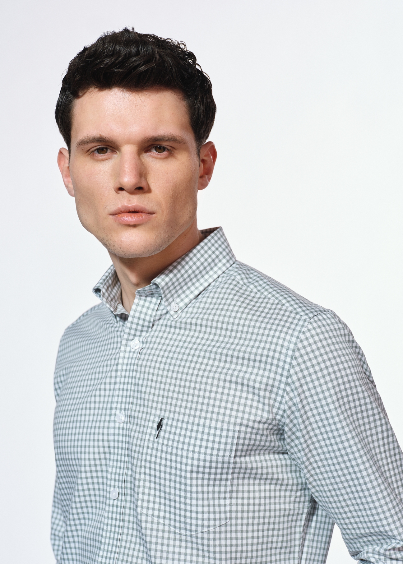 Bawełniana koszula męska w jasnozieloną kratkę KOSMT-0277-53(W25)-02