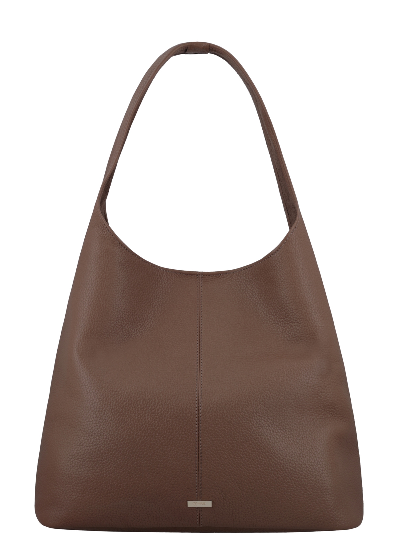 Brązowa skórzana torebka shopper TORES-1372-1K(Z26) - widok produktu z przodu, na białym tle.