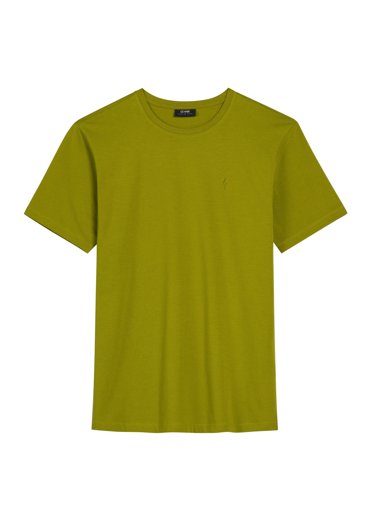 Oliwkowy T-shirt męski TSHMT-0120-8E(W26), widok produktu z przodu na białym tle.
