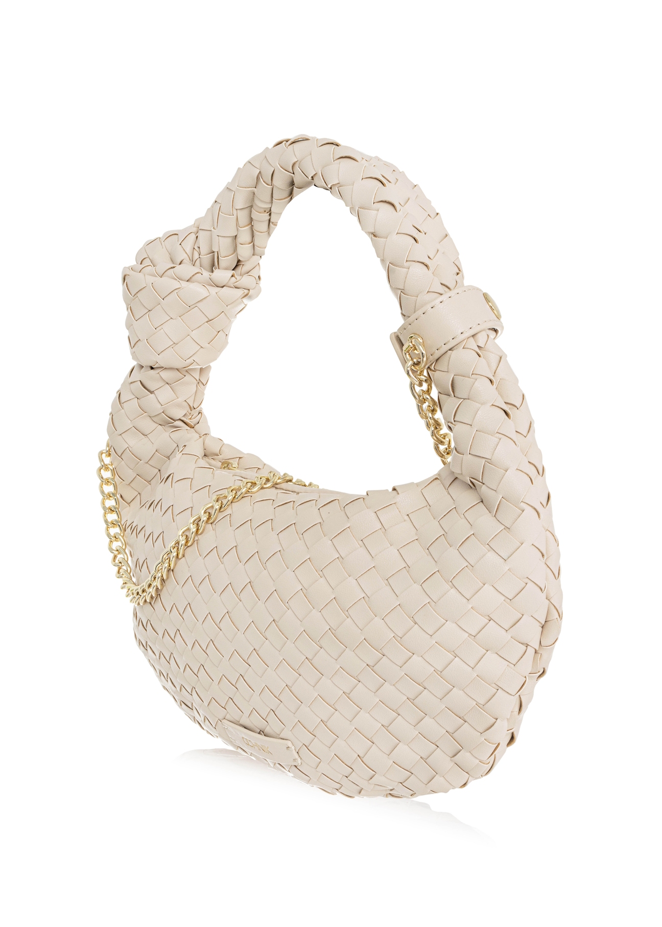 Pleciona torebka kremowa w stylu hobo TOREC-1007-12(W25) - widok skosku na białym tle. 