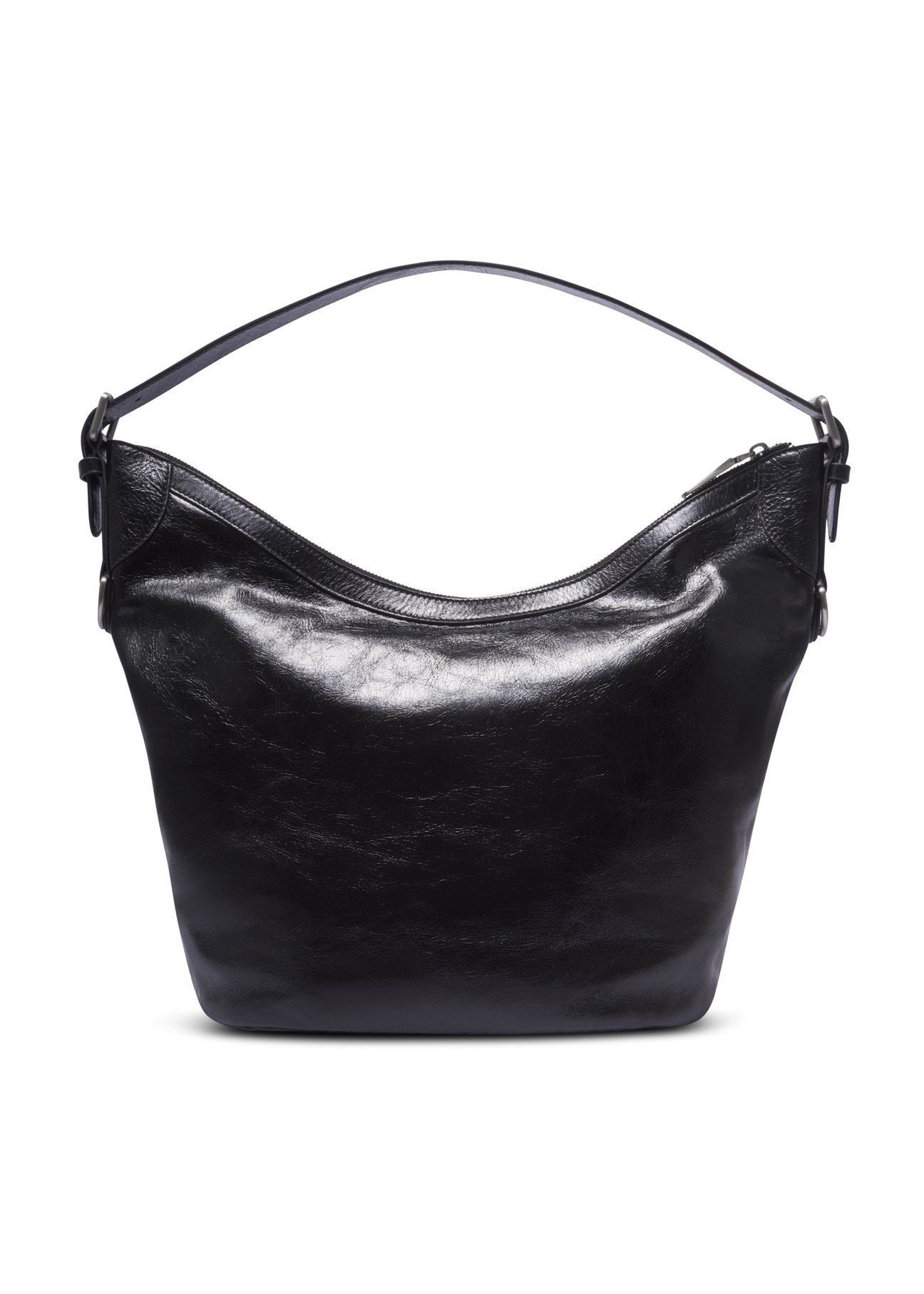 Czarna duża torebka shopper TORES-1367-9F(Z26), widok produktu z przodu na jasnym tle.