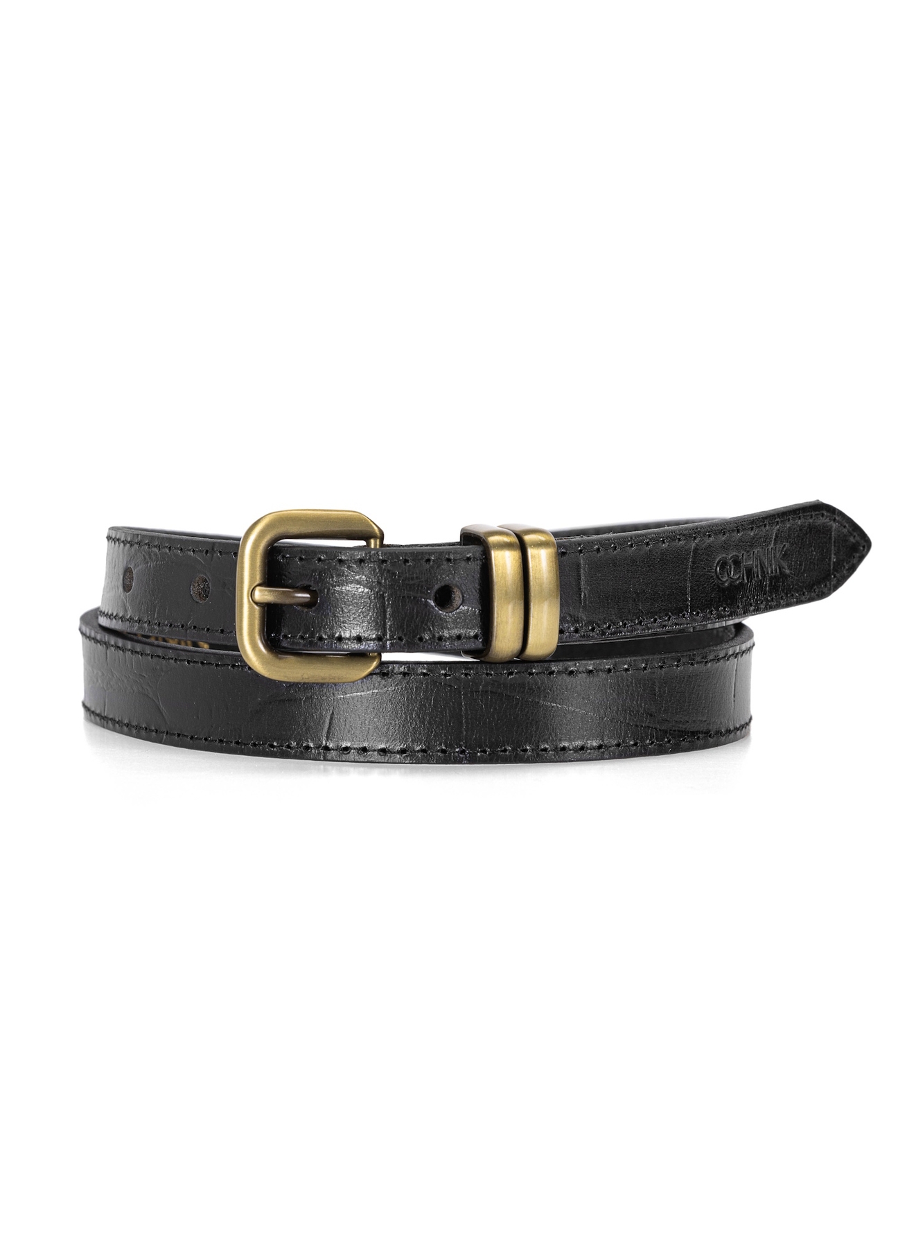 Skórzany pasek damski croco w kolorze czarnym PASDS-0321-99(W25)-01