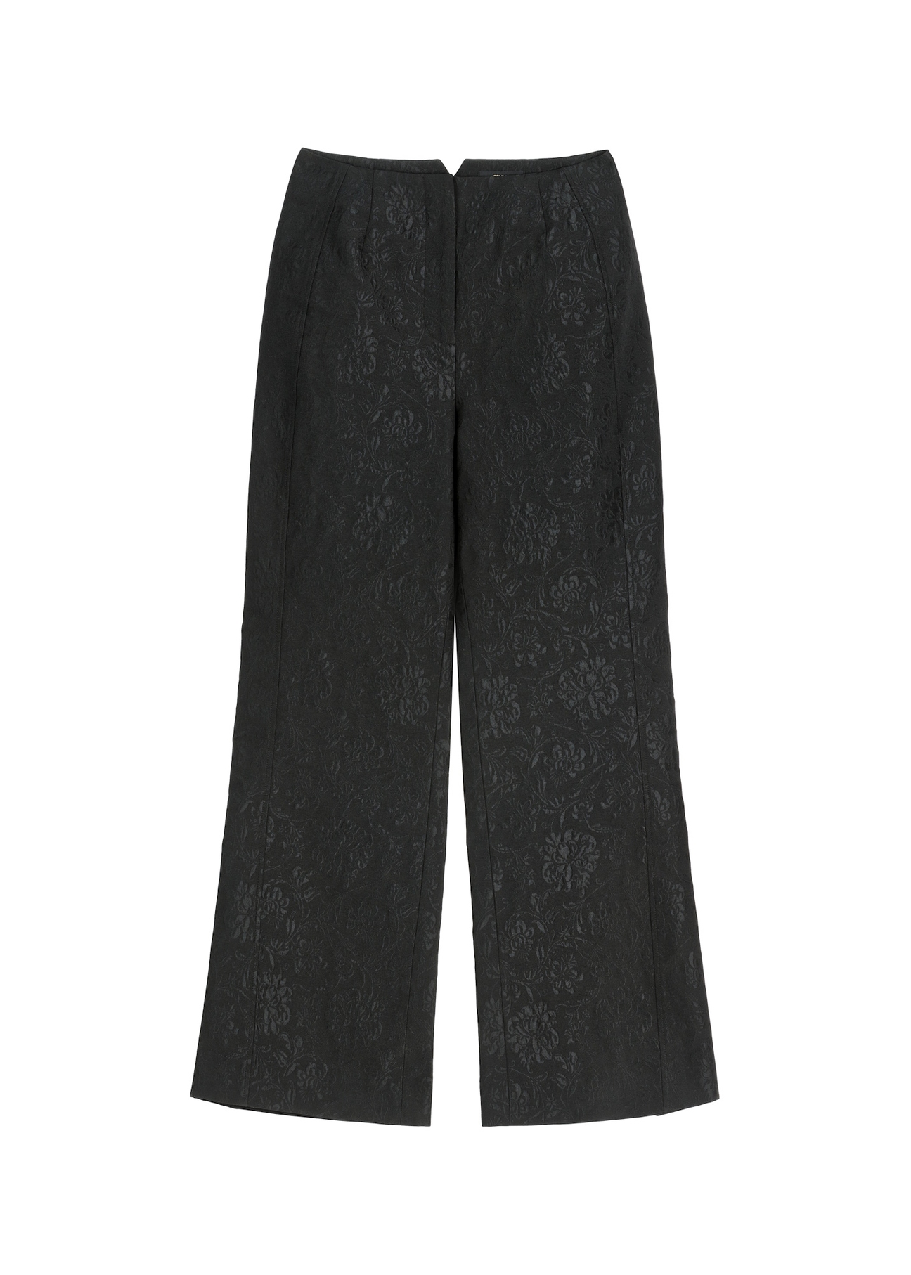 Czarne spodnie wide leg w kwiaty SPODT-0127-99(Z26) - widok produktu z przodu, na białym tle. 