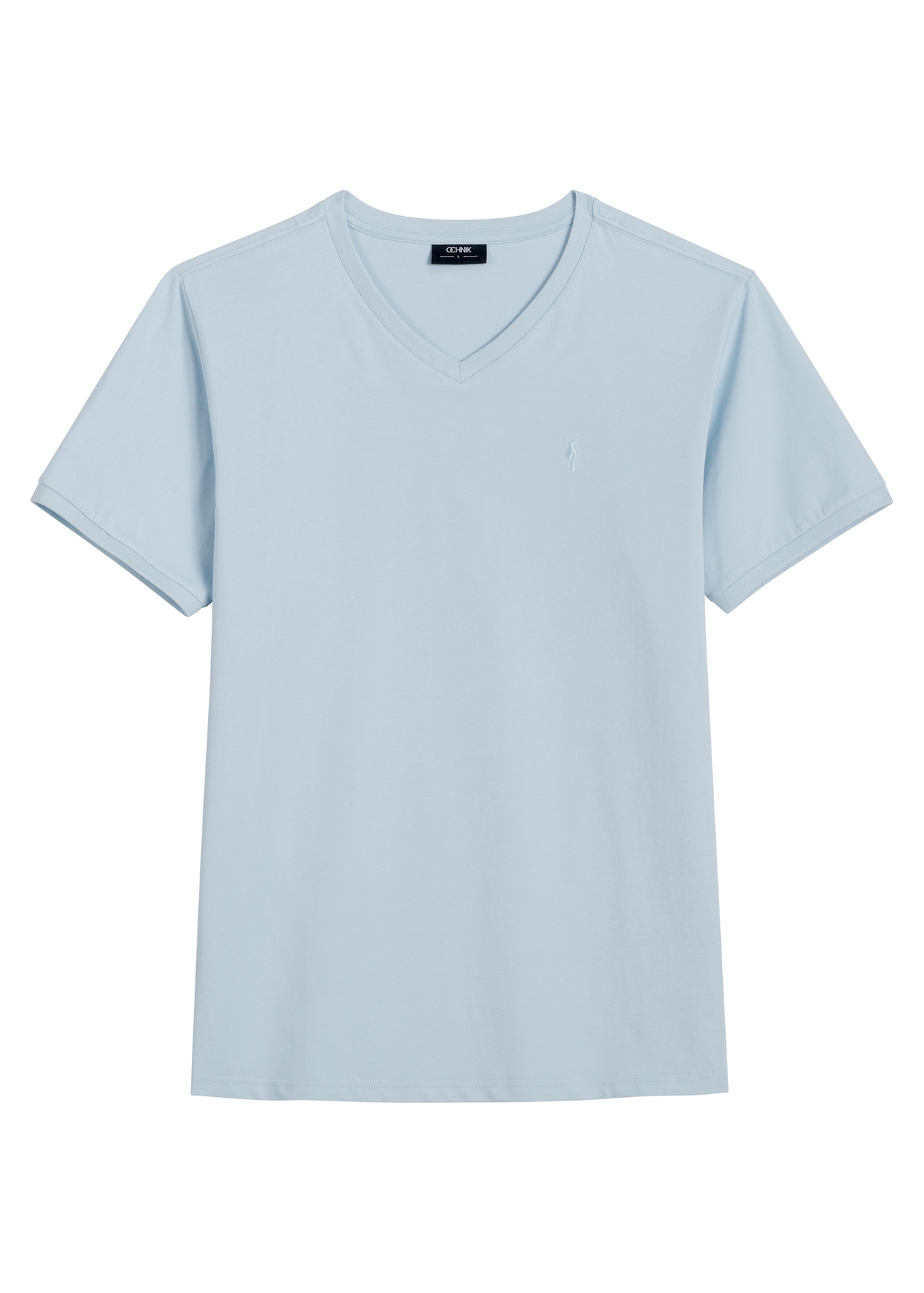 Niebieski bawełniany T-shirt męski TSHMT-0088-7A(W26), widok produktu z przodu na białym tle.