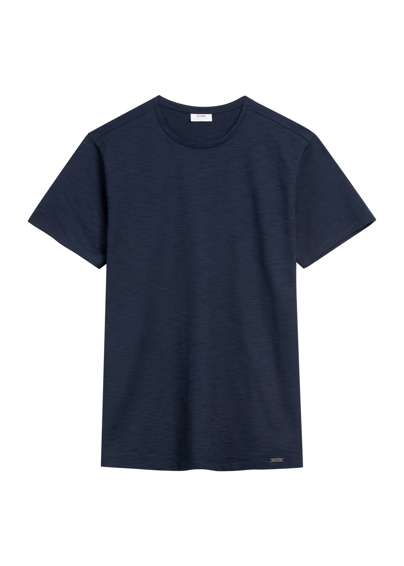 Bawełniany T-shirt męski w kolorze granatowym TSHMT-0149-7E(W26), widok produktu z przodu na białym tle.