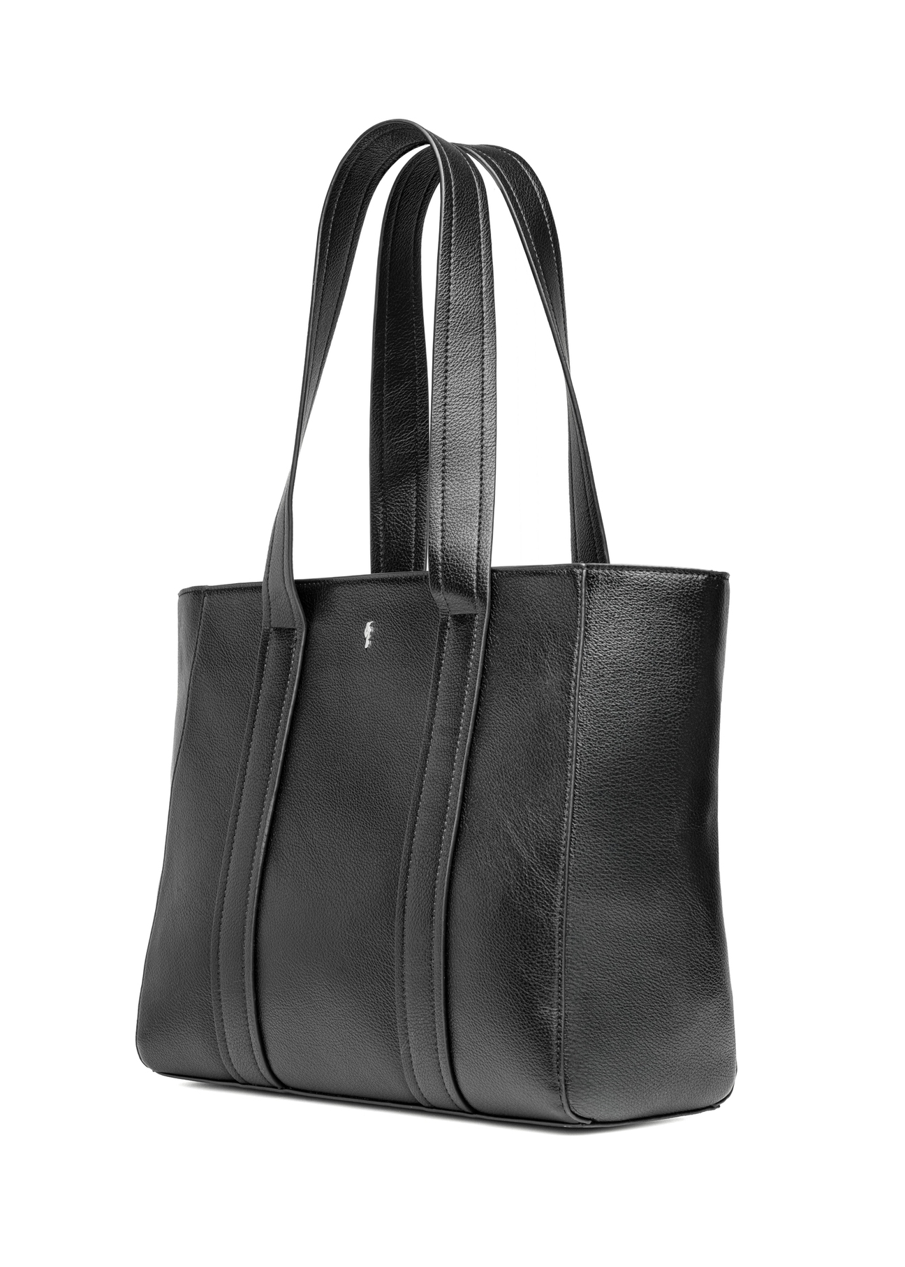 Czarna torebka damska shopper TOREC-1133-99(W26), widok produktu skosem na białym tle.