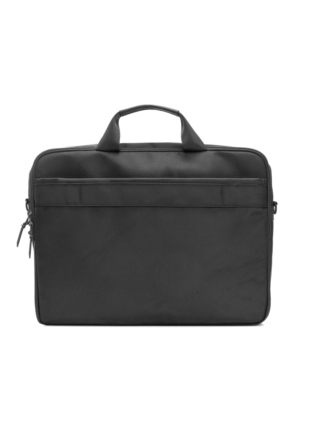 Czarna torba na laptopa TORMN-0401-99(W26) - widok produktu z tyłu, na białym tle. 