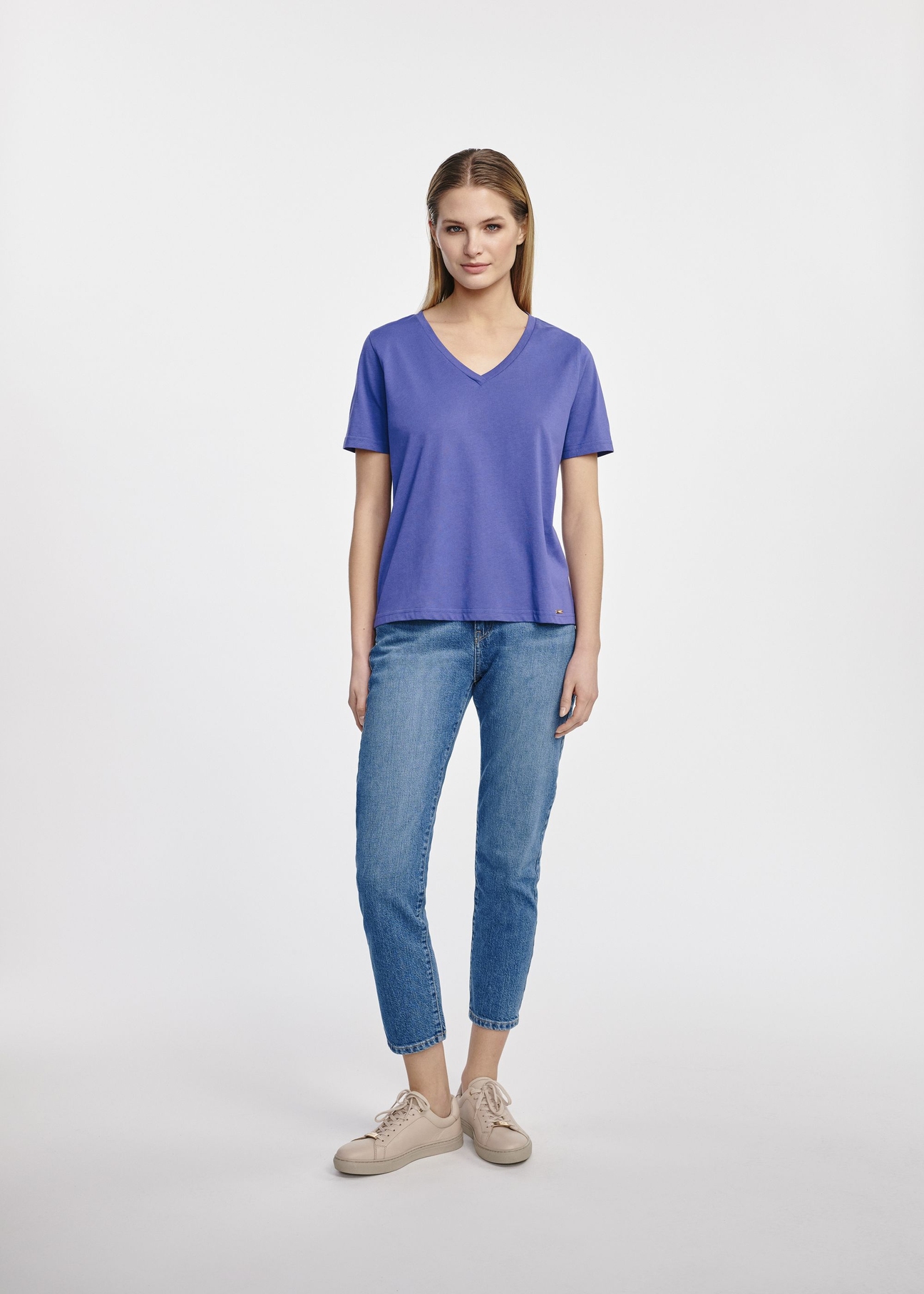 Niebieski t-shirt damski basic TSHDT-0120-61(W25)-03